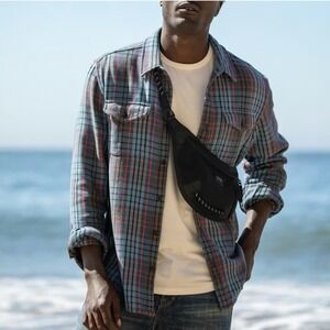 Outerknown Blanket Shirt Men M PACIFIC OLD COAST PLAID Organic Cotton HUCKBERRY